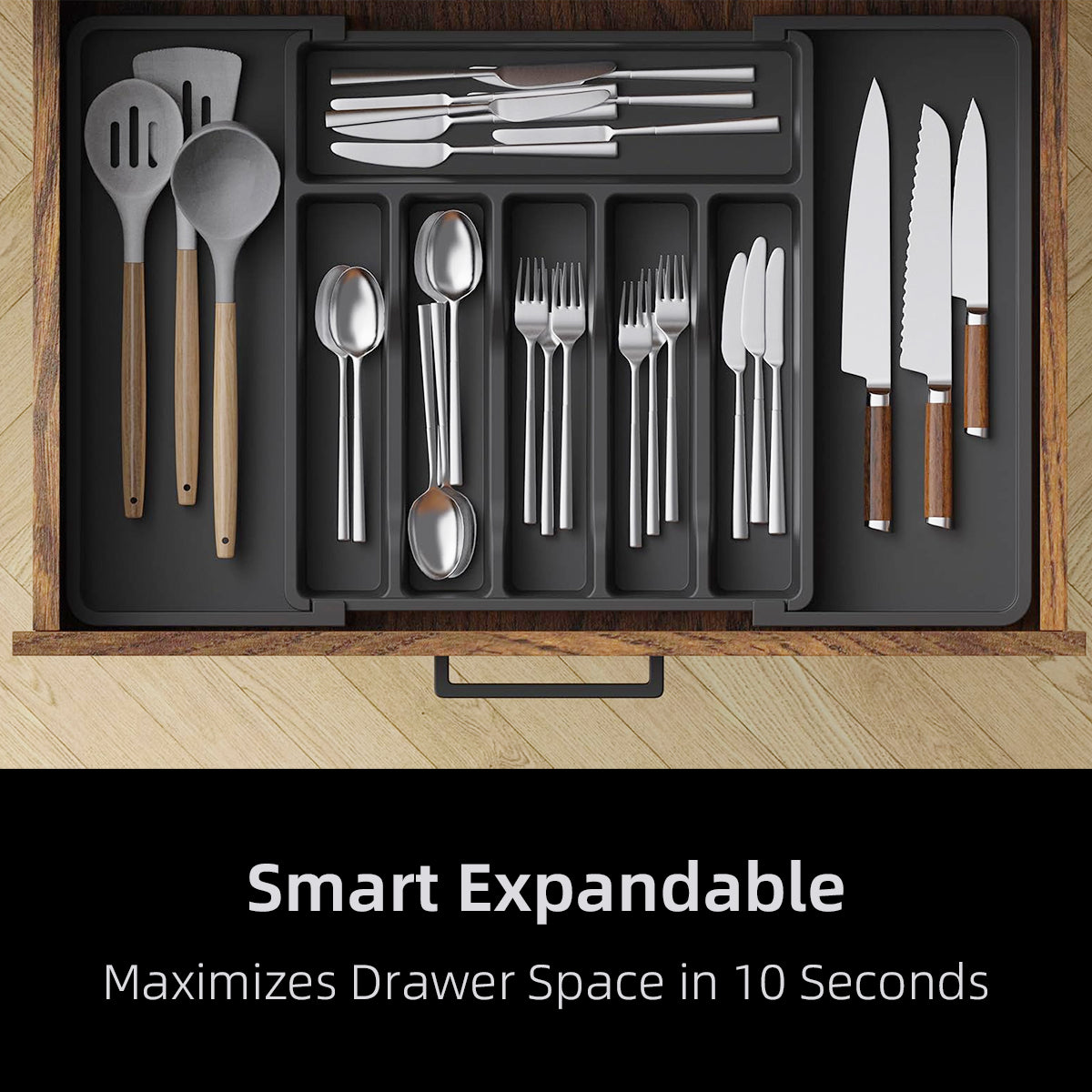 Adjustable Drawer Organizer for Spoons Forks Knives